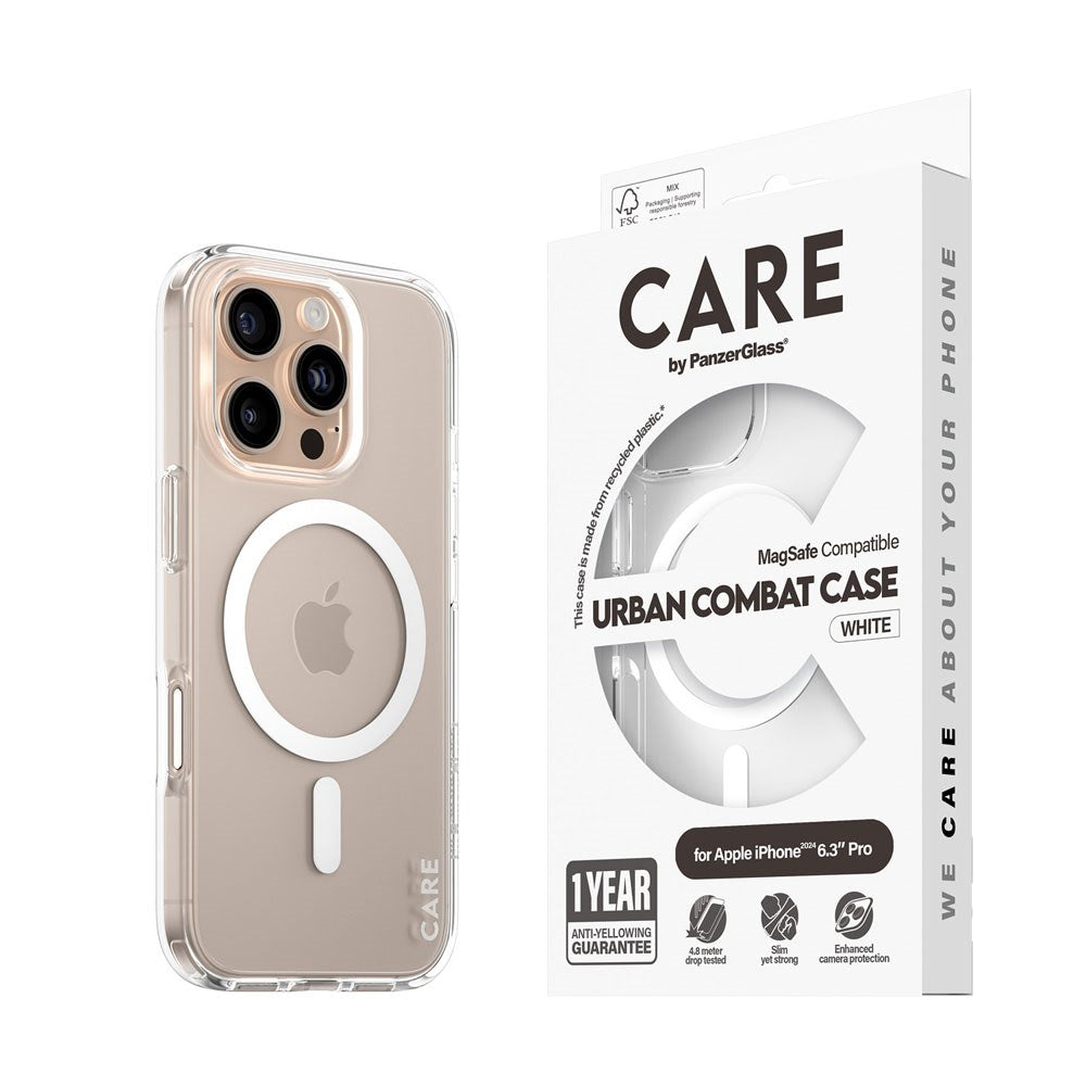 iPhone 16 Pro CARE by PanzerGlass FLAGSHIP Urban Combat Case - MagSafe Kompatibel - Transparent / White