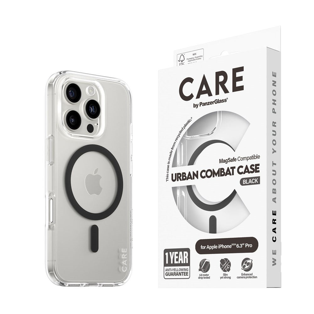 iPhone 16 Pro CARE by PanzerGlass FLAGSHIP Urban Combat Case - MagSafe Kompatibel - Transparent / Black