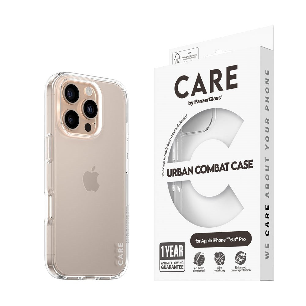 iPhone 16 Pro CARE by PanzerGlass FLAGSHIP Urban Combat Case - Transparent