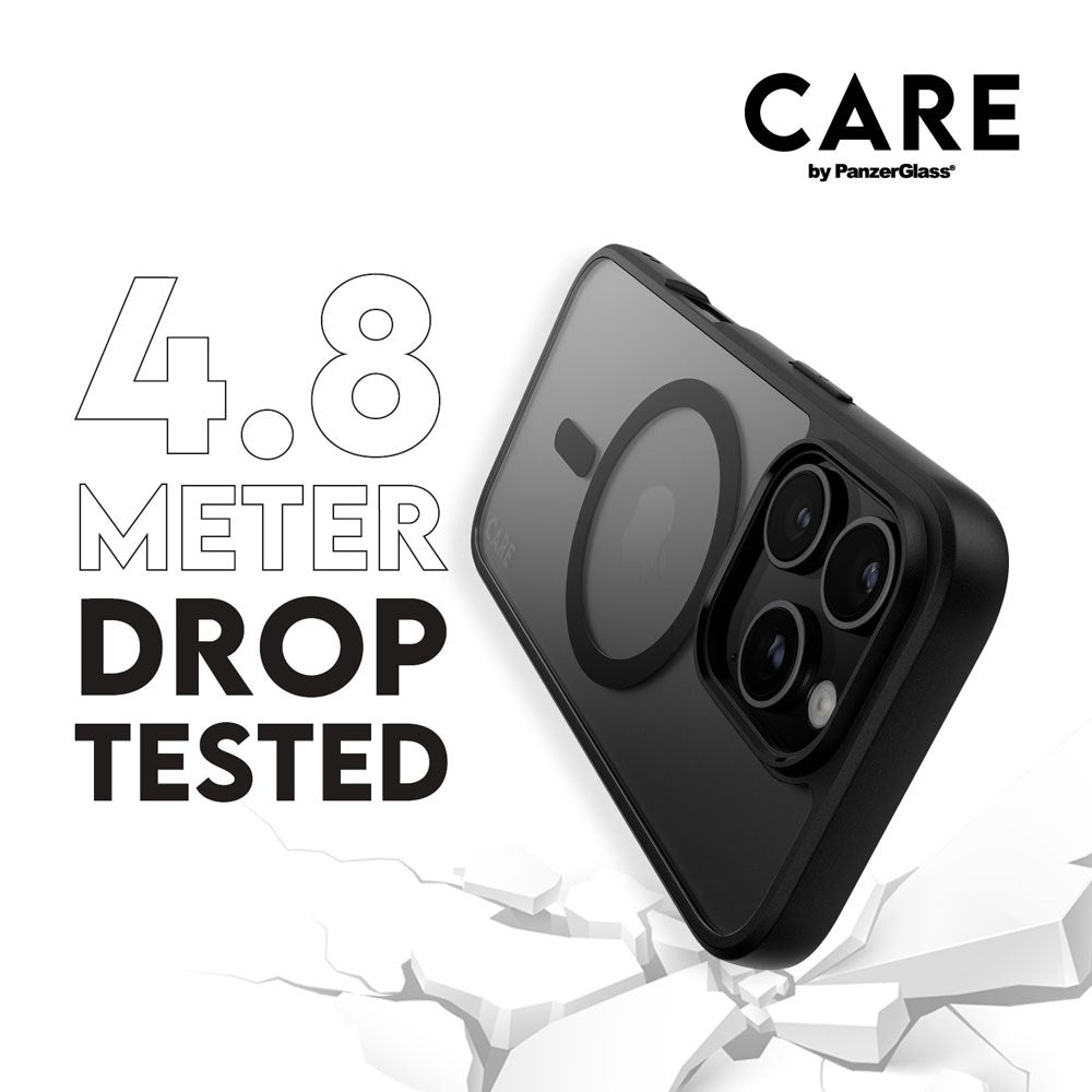 iPhone 16 Pro CARE by PanzerGlass FLAGSHIP Urban Combat Case - MagSafe Kompatibel - Transparent / Black Frame