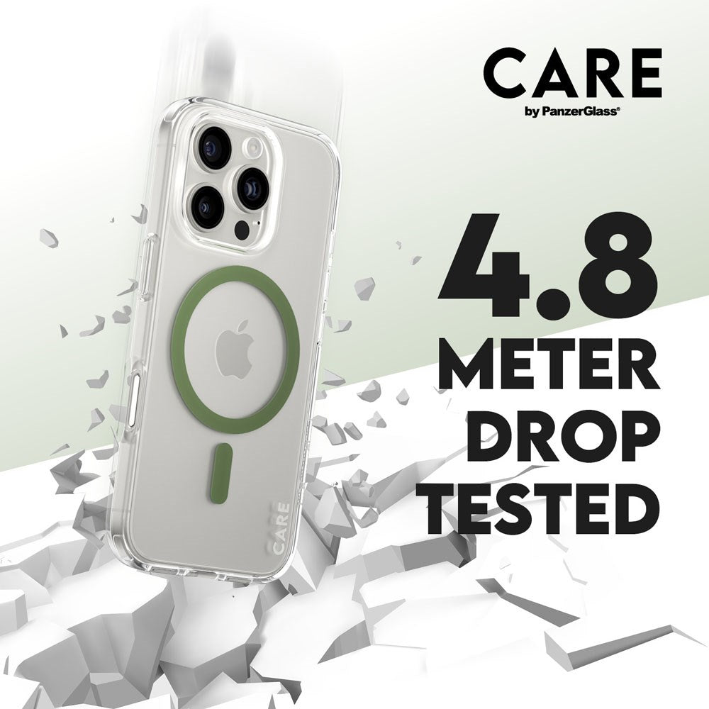 iPhone 16 Pro CARE by PanzerGlass FLAGSHIP Urban Combat Case - MagSafe Kompatibel - Transparent / Piquant Green