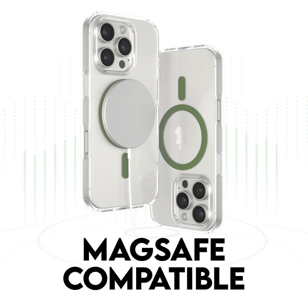 iPhone 16 Pro CARE by PanzerGlass FLAGSHIP Urban Combat Case - MagSafe Kompatibel - Transparent / Piquant Green