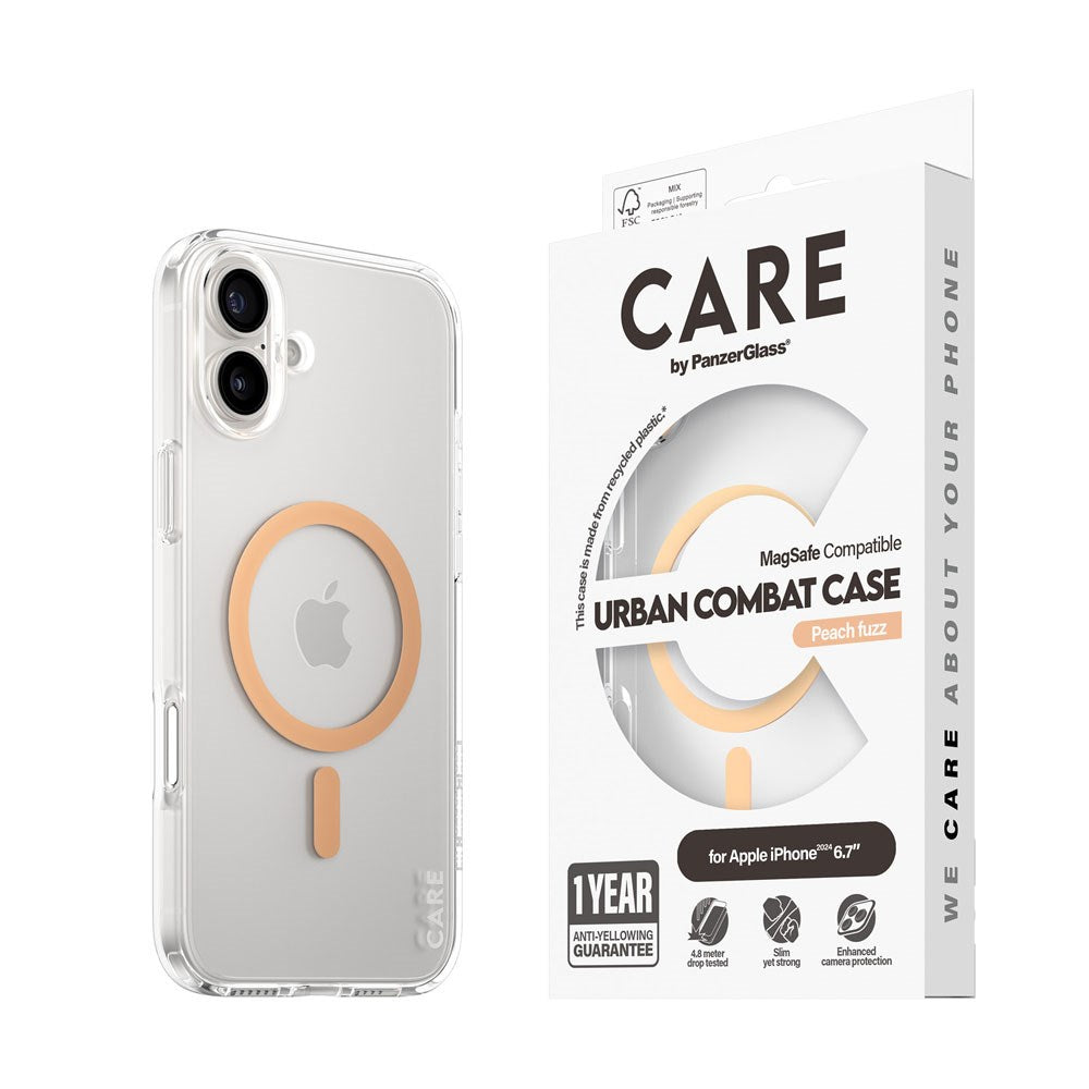 iPhone 16 Plus CARE by PanzerGlass FLAGSHIP Urban Combat Case - MagSafe Kompatibel - Transparent / Peach Fuzz