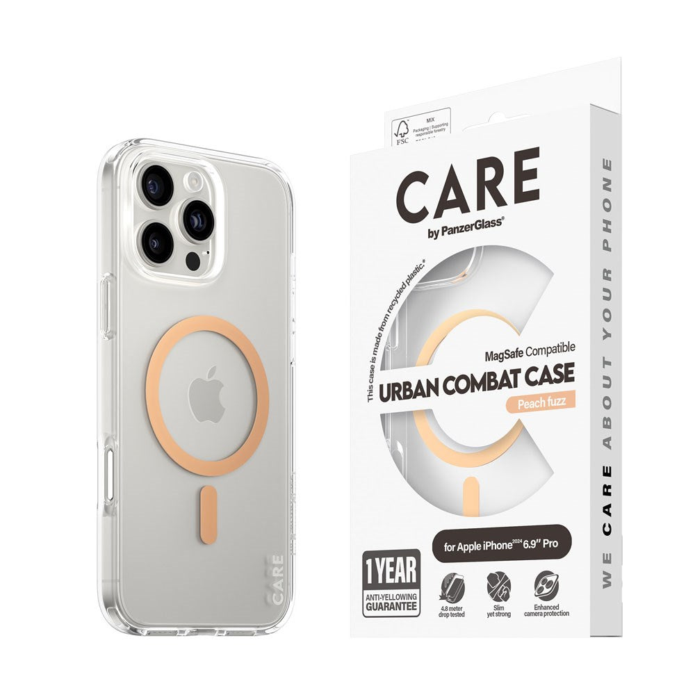 iPhone 16 Pro Max CARE by PanzerGlass FLAGSHIP Urban Combat Case - MagSafe Kompatibel - Transparent / Peach Fuzz