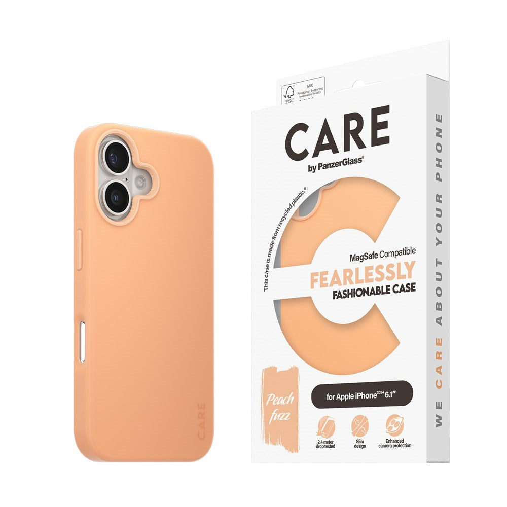 iPhone 16 CARE by PanzerGlass FASHION Fearlessly Fashionable Case - MagSafe Kompatibel - Peach Fuzz