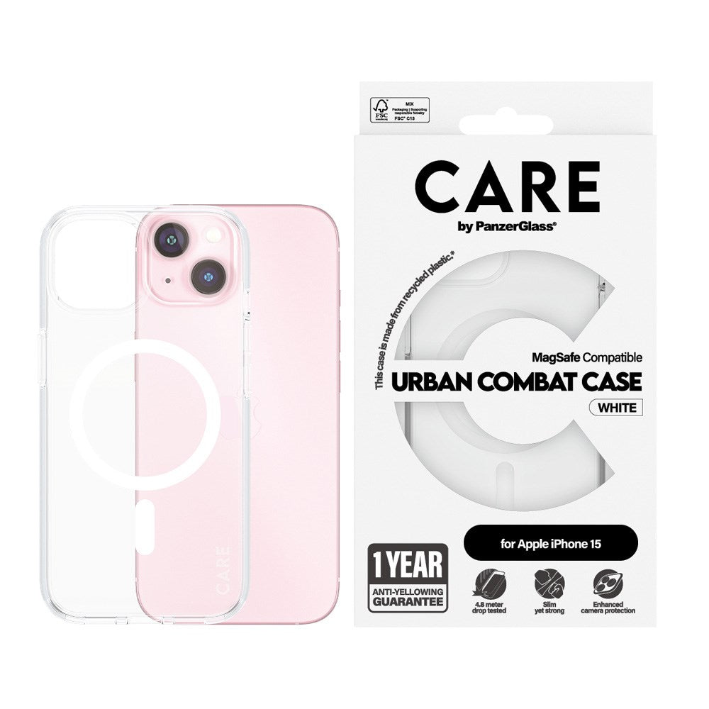 iPhone 15 CARE by PanzerGlass FLAGSHIP Urban Combat Case - MagSafe Kompatibel - Transparent / White