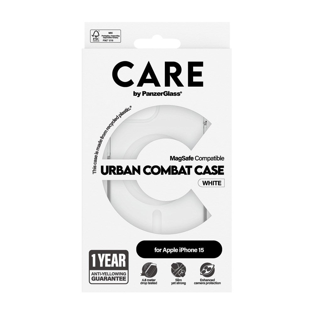 iPhone 15 CARE by PanzerGlass FLAGSHIP Urban Combat Case - MagSafe Kompatibel - Transparent / White