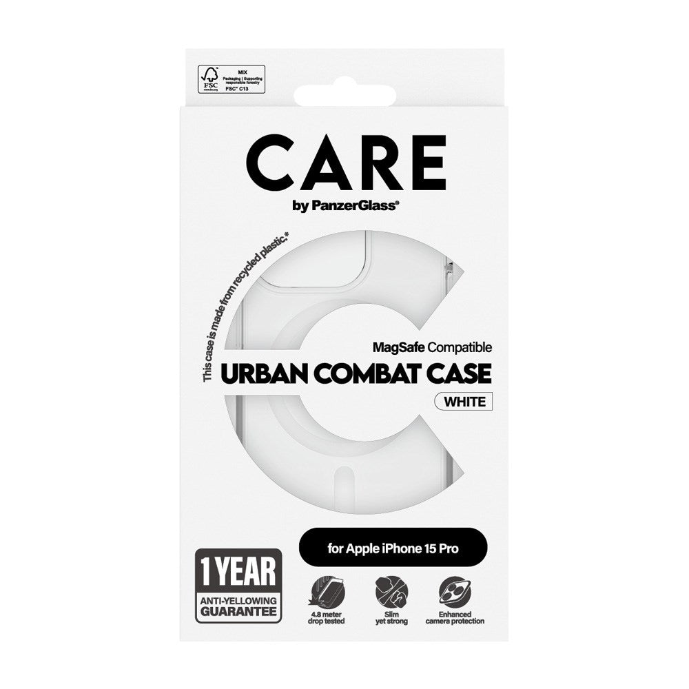 iPhone 15 Pro CARE by PanzerGlass FLAGSHIP Urban Combat Case - MagSafe Kompatibel - Transparent / White