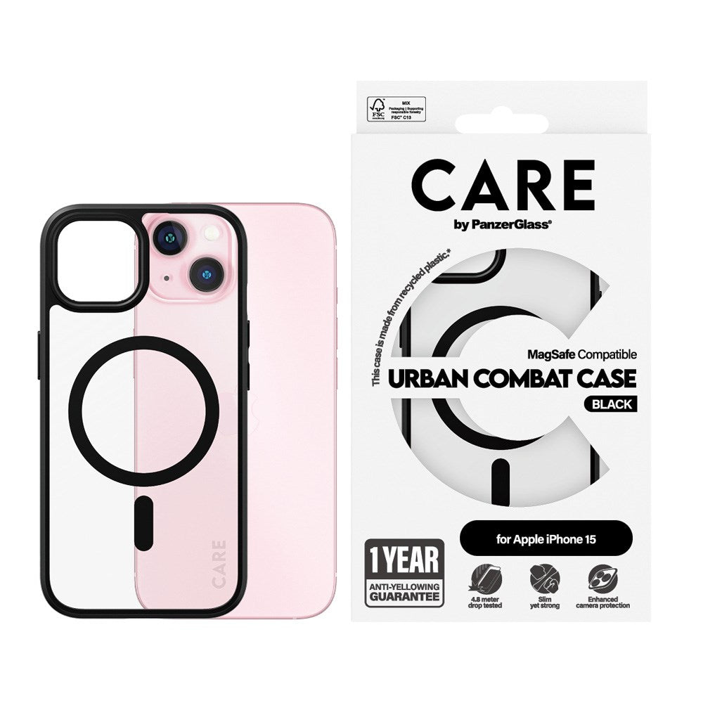 iPhone 15 CARE by PanzerGlass FLAGSHIP Urban Combat Case - MagSafe Kompatibel - Transparent / Black