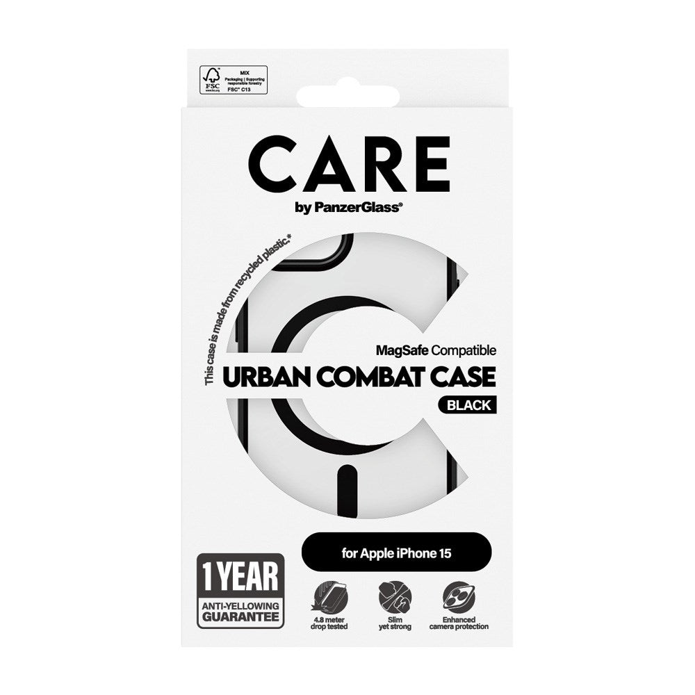 iPhone 15 CARE by PanzerGlass FLAGSHIP Urban Combat Case - MagSafe Kompatibel - Transparent / Black