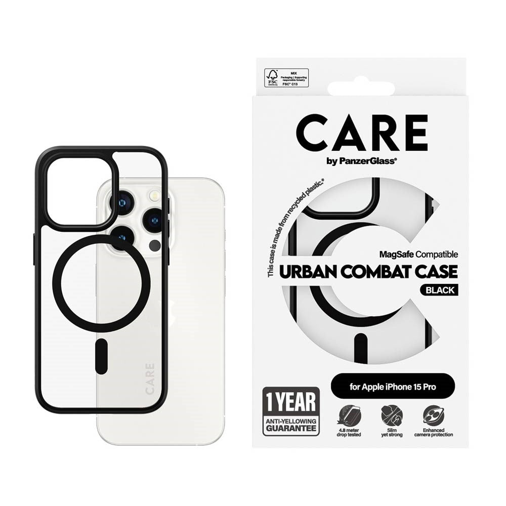 iPhone 15 Pro CARE by PanzerGlass FLAGSHIP Urban Combat Case - MagSafe Kompatibel - Transparent / White