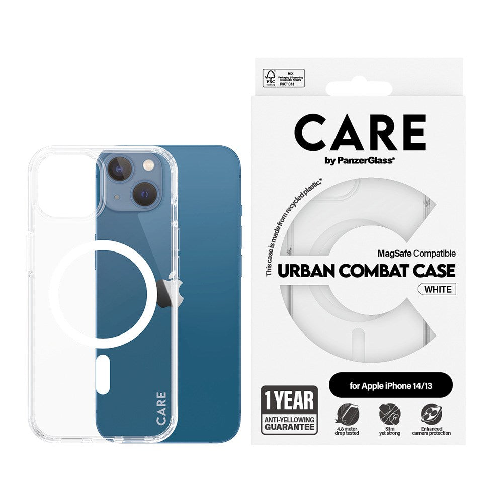 iPhone 14 / 13 CARE by PanzerGlass FLAGSHIP Urban Combat Case - MagSafe Kompatibel - Transparent / White