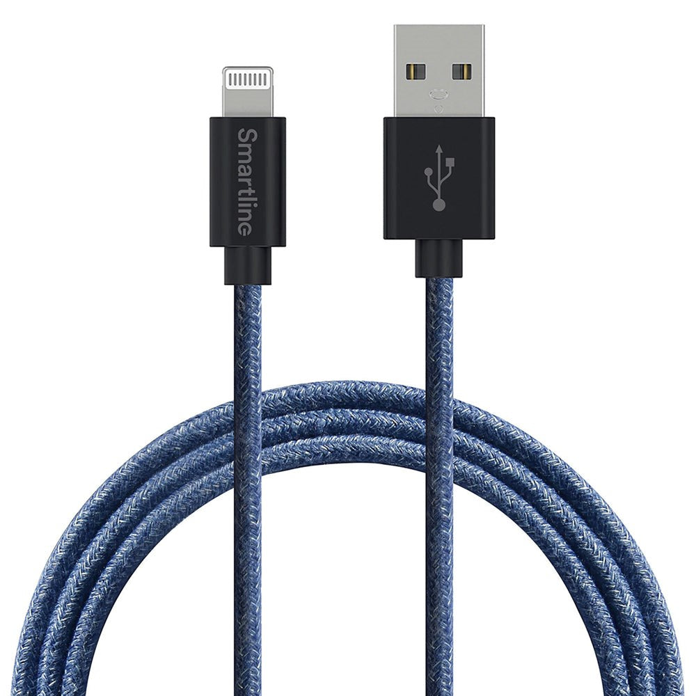 Smartline Fuzzy USB-A til Lightning Kabel 2 meter - Mørkeblå