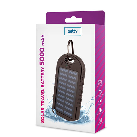 Setty Powerbank m. Solarpanel 5.000 mAh 10W 2 x USB-A - Sort