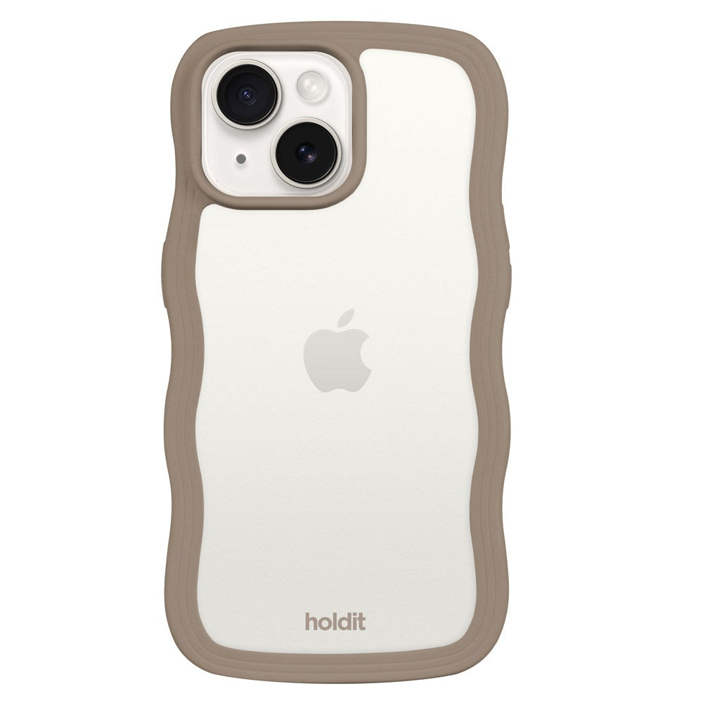 iPhone 15 / 14 / 13 Holdit Wavy Case - Mocha Brown / Transparent