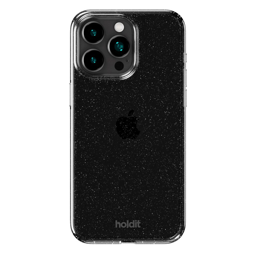 iPhone 15 Pro Holdit Glitter Cover - Sort