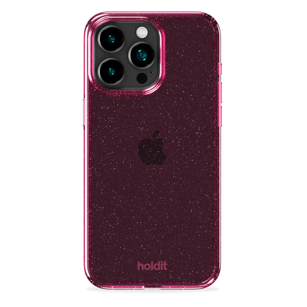 iPhone 15 Pro Holdit Glitter Cover - Lyserød