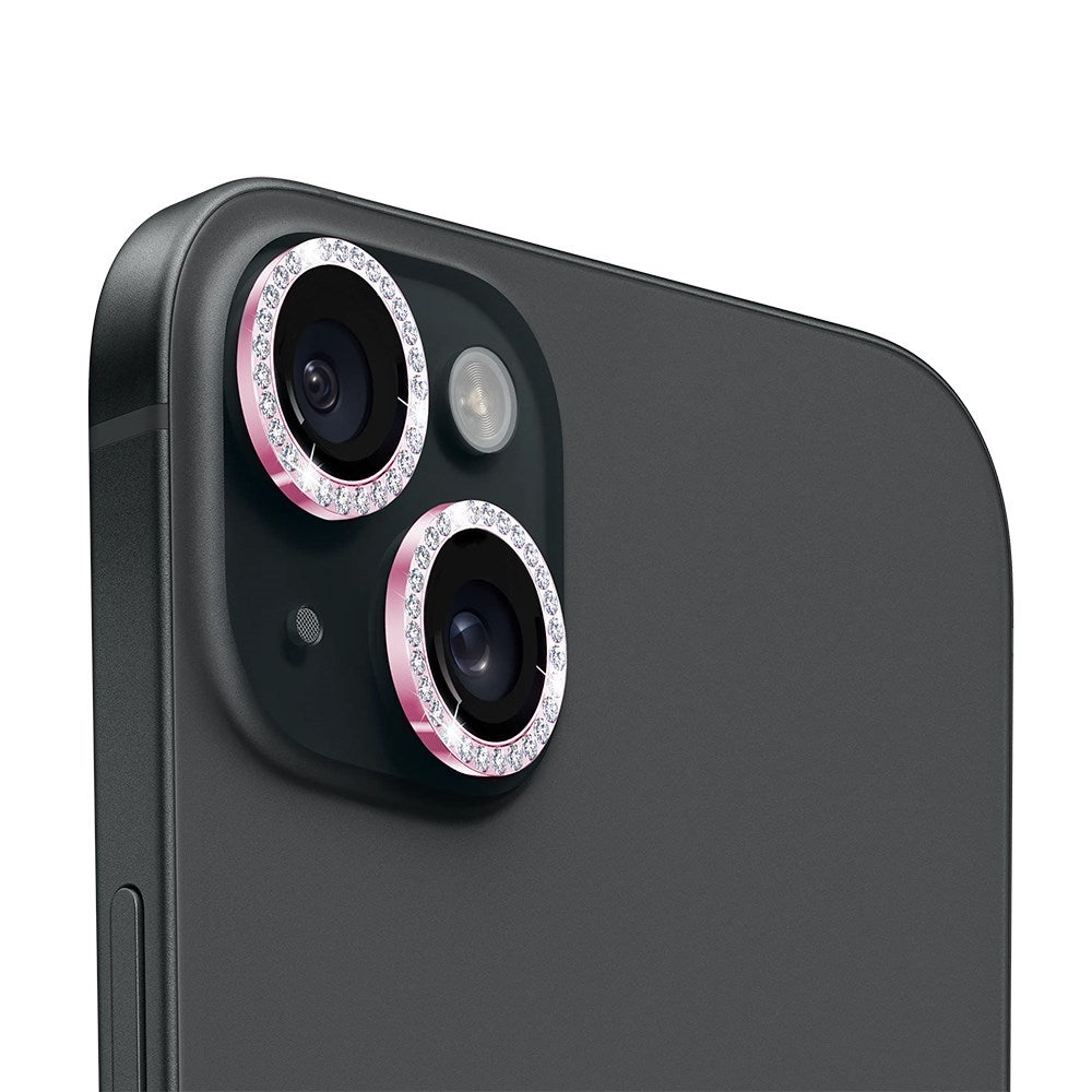 iPhone 15 / 15 Plus Holdit Linsebeskyttelse - Glitter / Lyserød