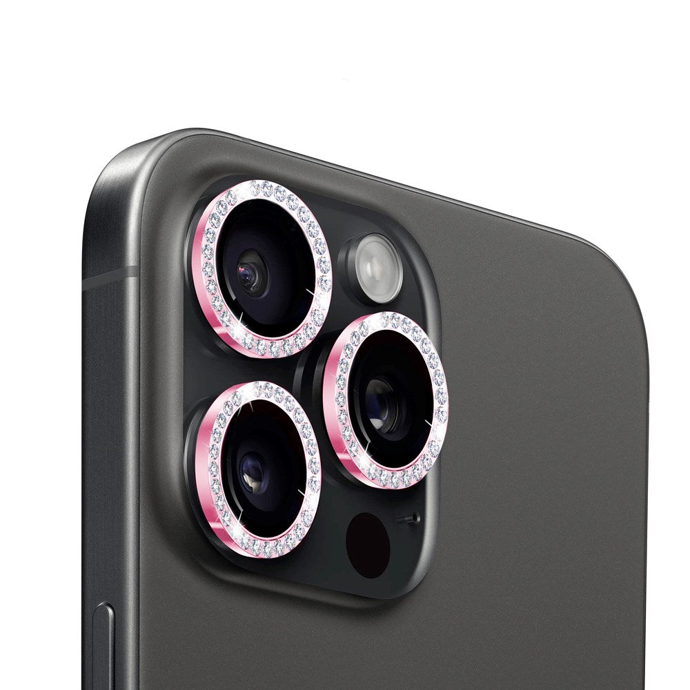 iPhone 15 Pro / 15 Pro Max Holdit Linsebeskyttelse - Glitter / Lyserød