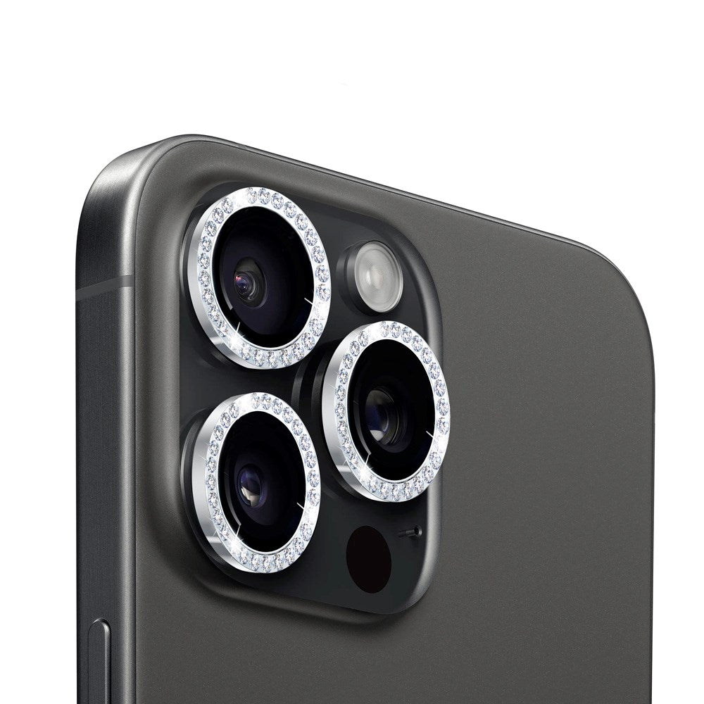 iPhone 15 Pro / 15 Pro Max Holdit Linsebeskyttelse - Glitter / Sølv