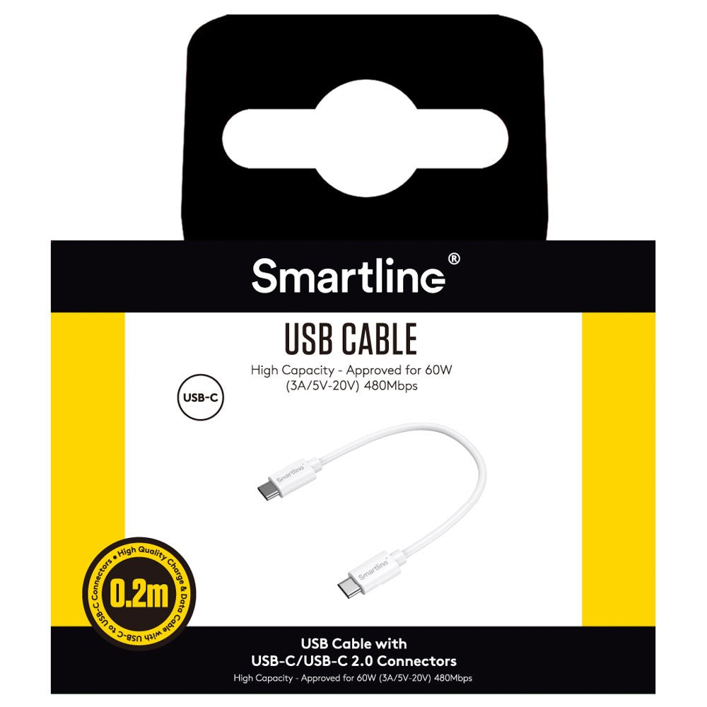 Smartline 60W USB-C til USB-C Ladekabel - 20cm - Hvid