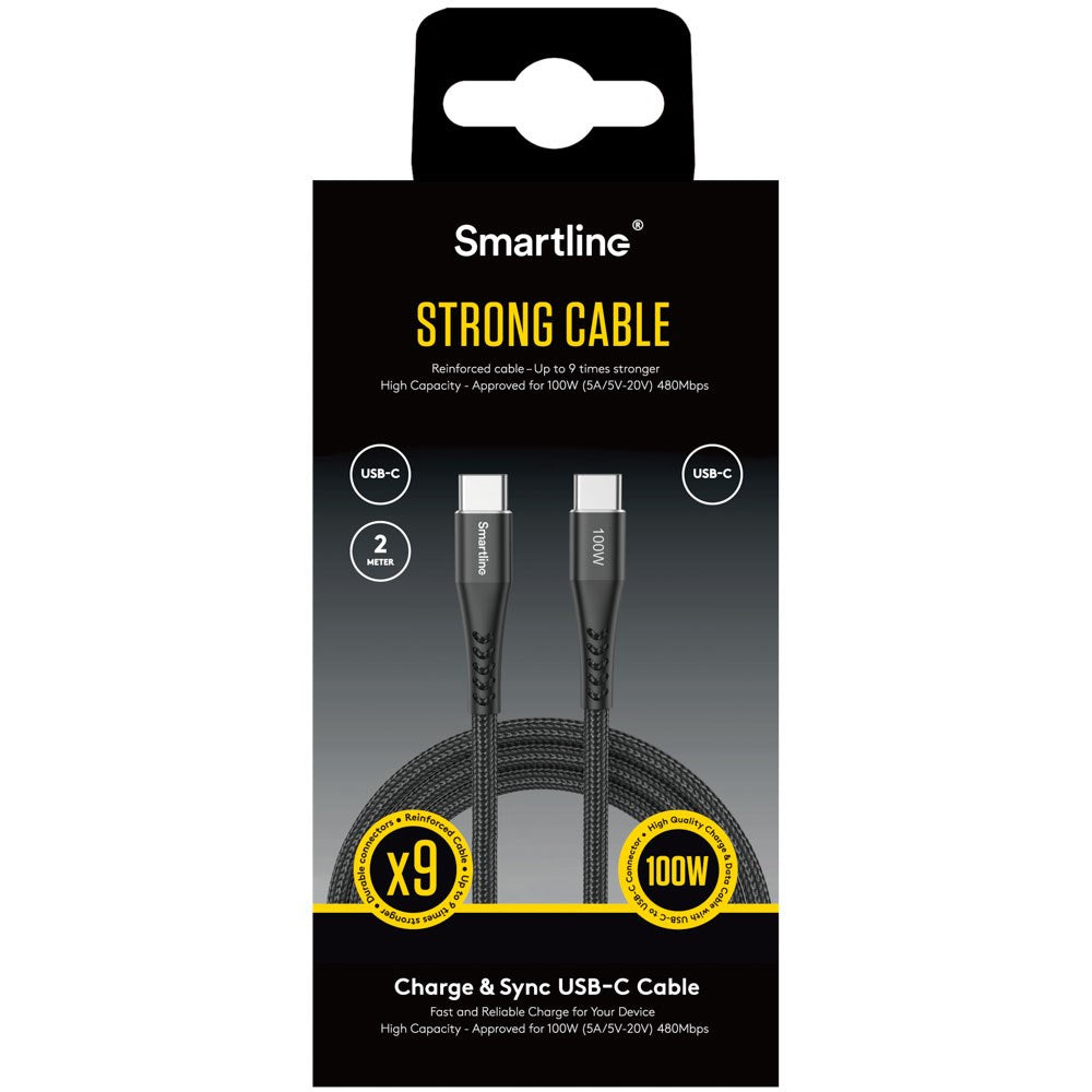 Smartline (20V / 5A) USB-C til USB-C Kabel - 2 m. - Sort