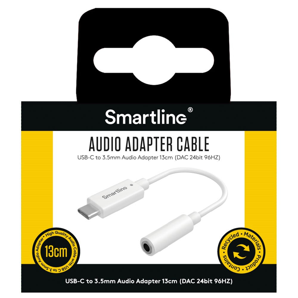 Smartline USB-C til 3.5mm Jackstik Adapter - 13cm - Hvid