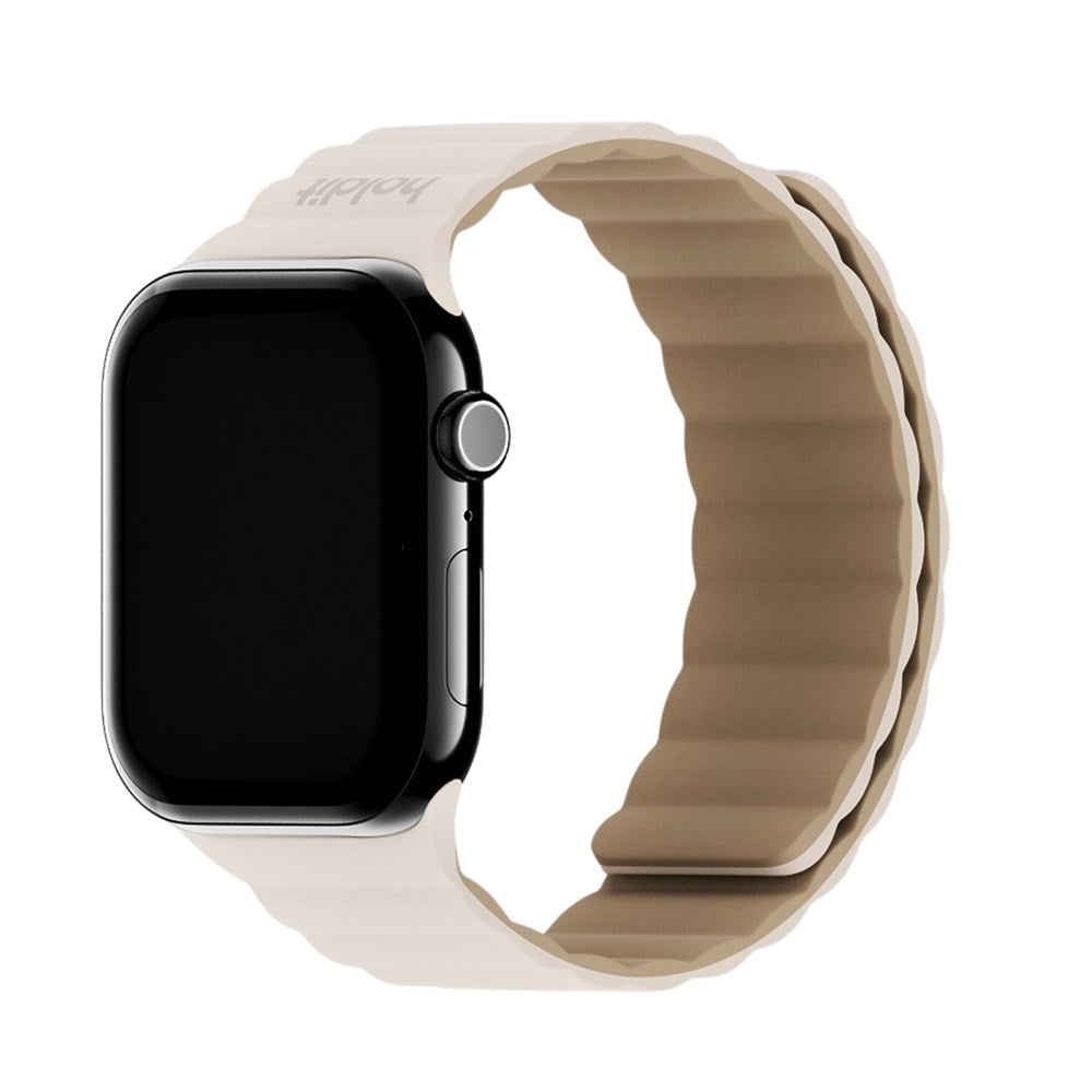 Apple Watch (38/40/SE/41/42mm) Holdit Silikone Rem m. Magnetlukning - Lys Beige / Beige