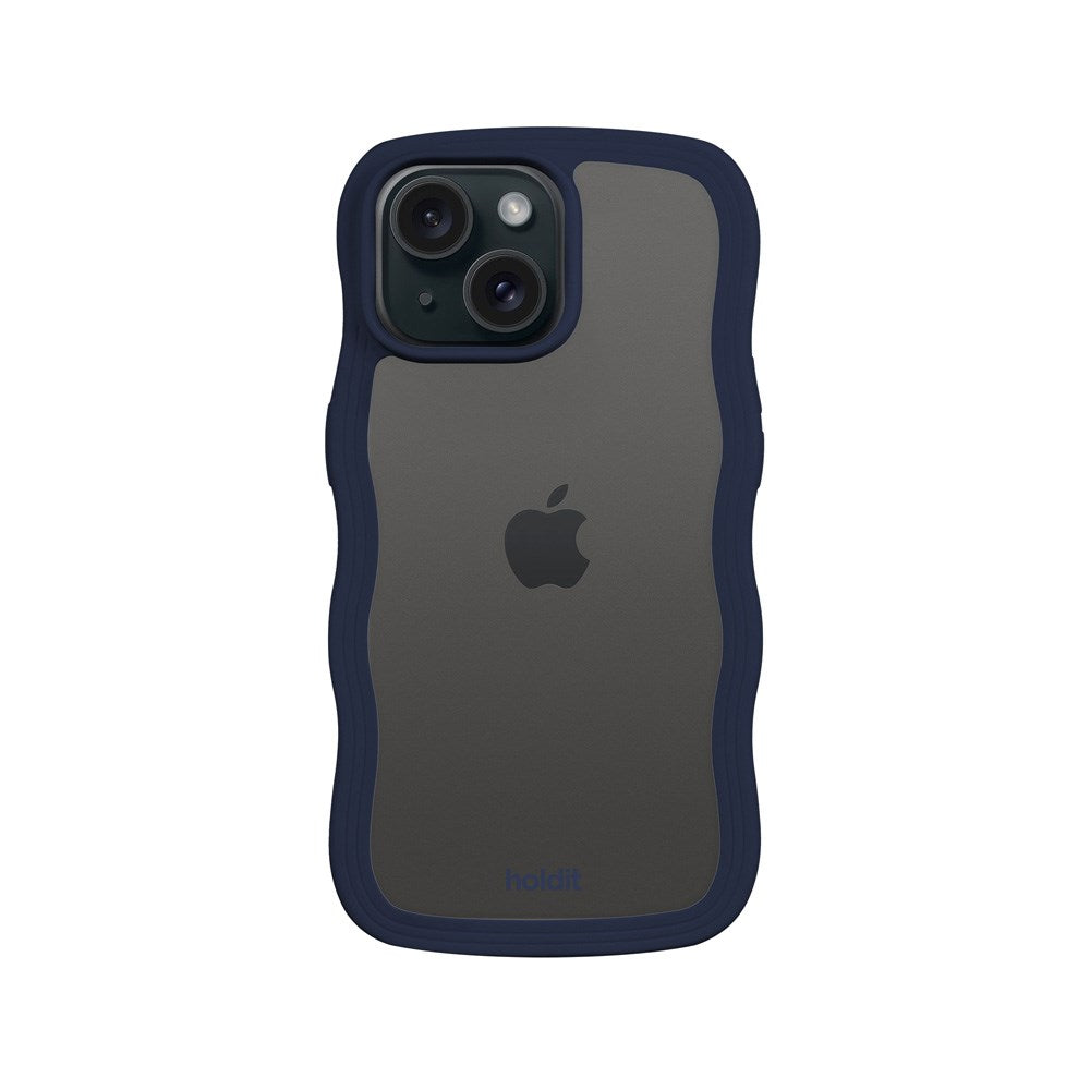 iPhone 16e / 15 / 14 / 13 Holdit Wavy Cover - Midnight Blue / Transparent