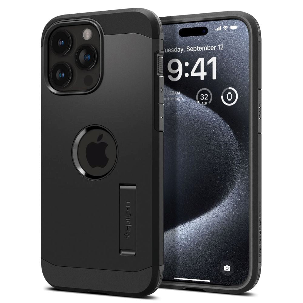 Spigen iPhone 15 Pro Max Tough Armor Case m. Kickstand - MagSafe Kompatibel - Sort - (DEMO)