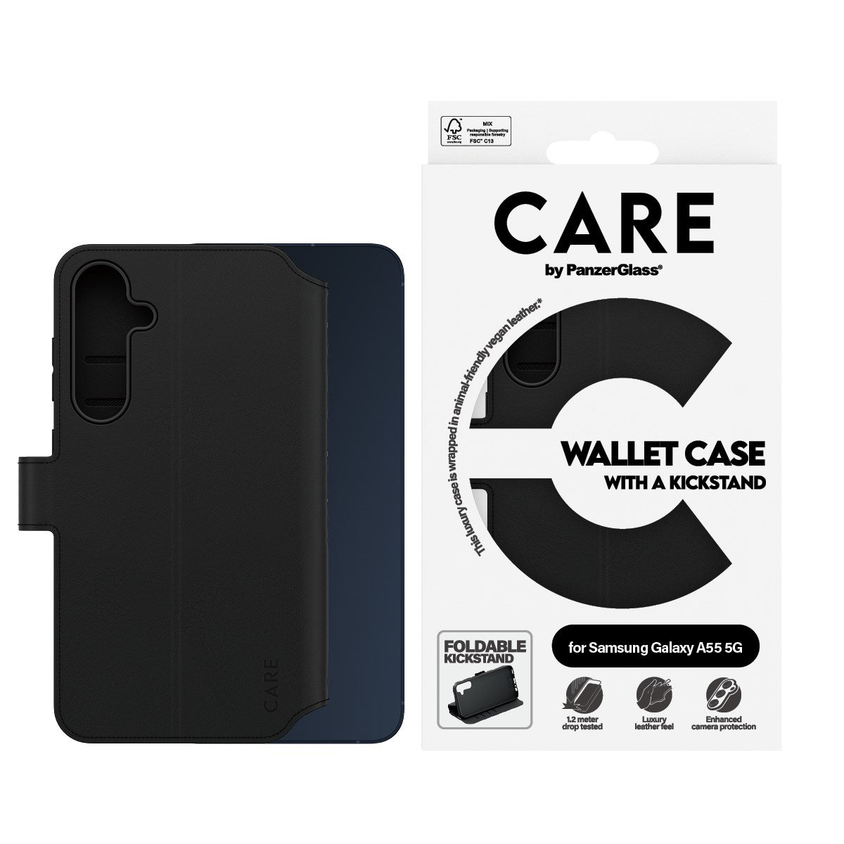CARE by PanzerGlass Samsung Galaxy A55 (5G) Feature Wallet Case m. Ståfunktion og Kortholder - Sort