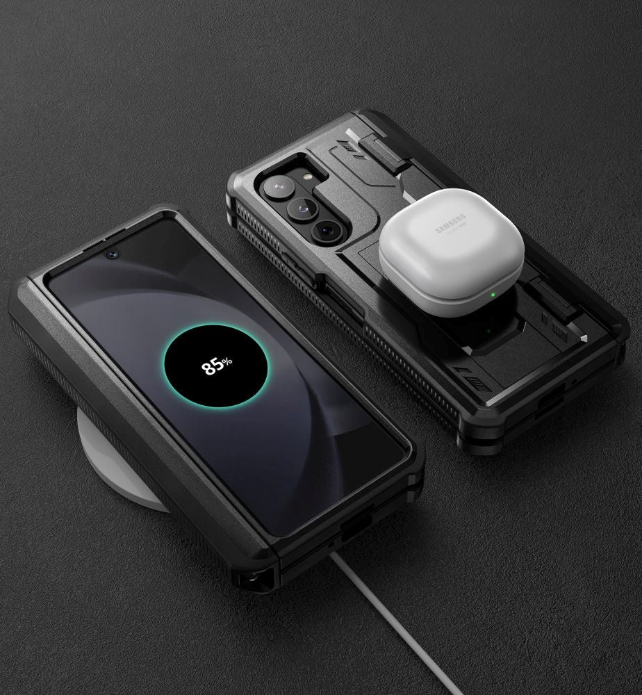 Samsung Galaxy Z Fold5 Tech-Protect Kevlar Pro Pen Håndværker Mobil Cover m. Skærmbeskyttelse & Kickstand - Sort