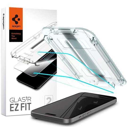 Spigen iPhone 15 EZ Fit Glas.tR Skærmbeskyttelse 2. Stk - Case Friendly - Gennemsigtig