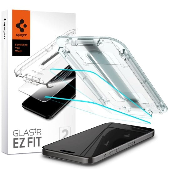 Spigen iPhone 15 Pro Max EZ Fit Glas.tR Skærmbeskyttelse 2. Stk - Case Friendly - Gennemsigtig