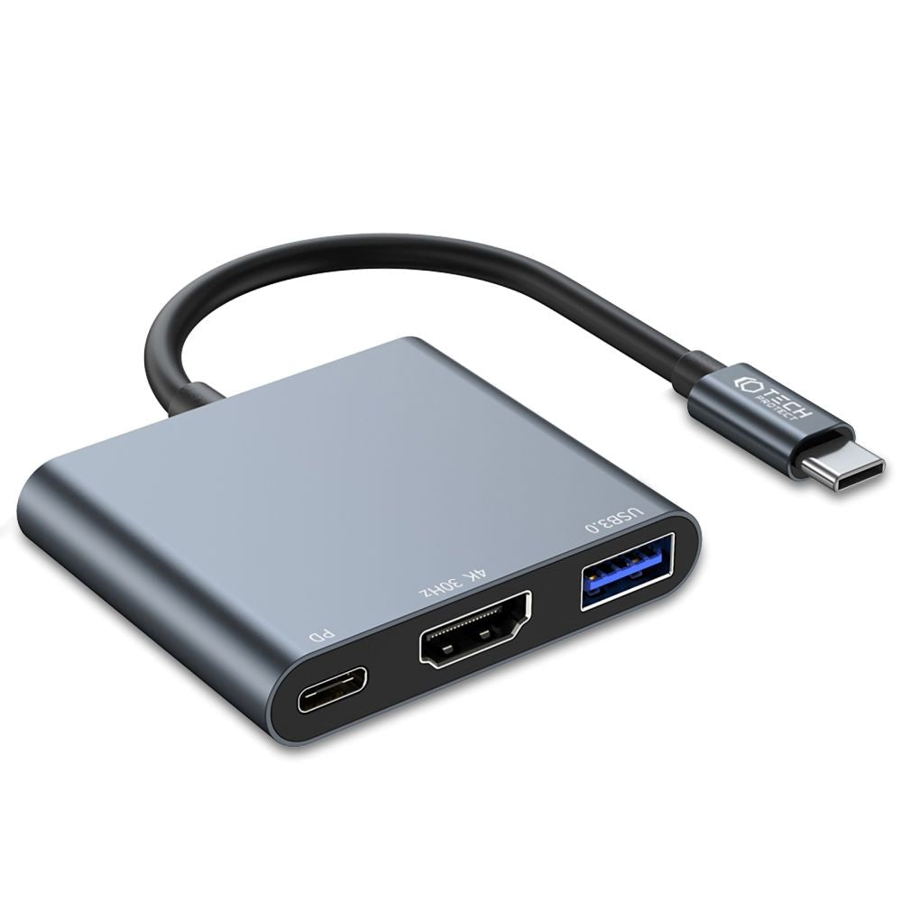 Tech-Protect 3in1 USB-C Multiport V1 Hub - USB-A / USB-C / HDMI - Grey