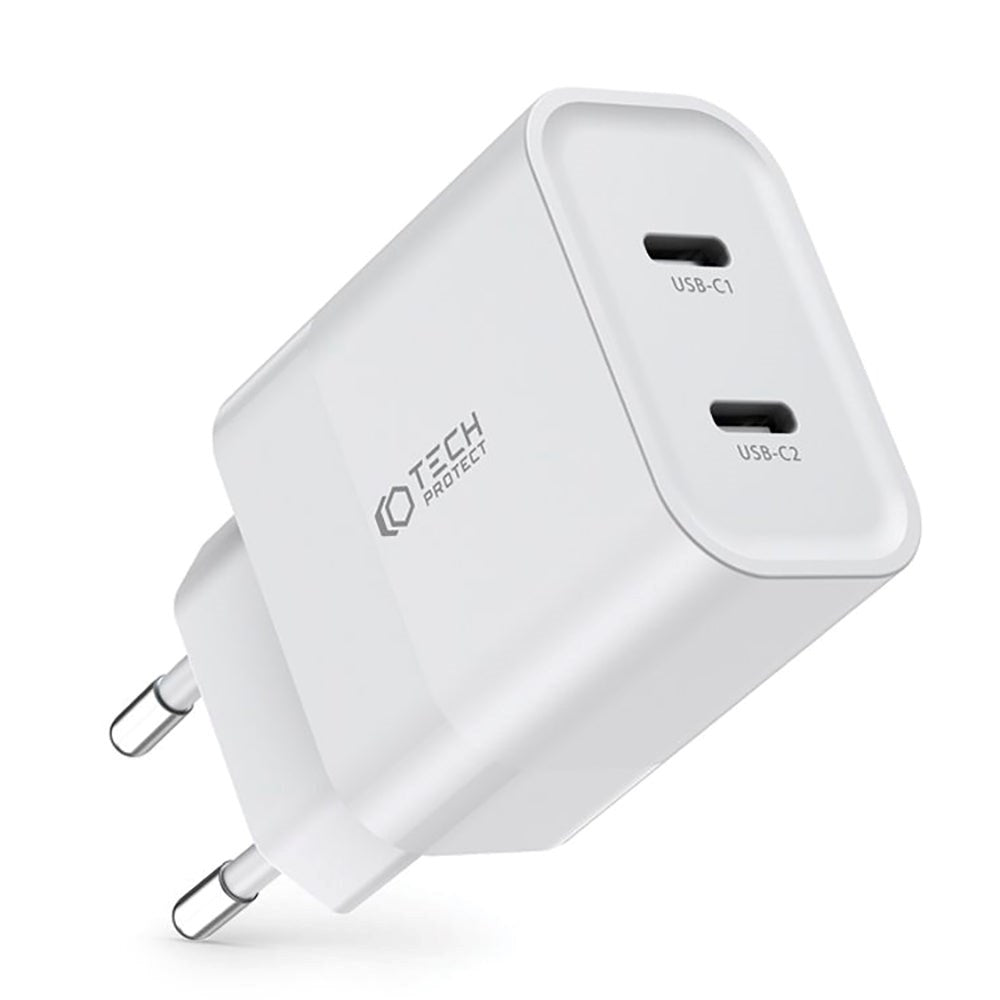 20W Vægoplader m. 2 x USB-C fra Tech-Protect - Hvid