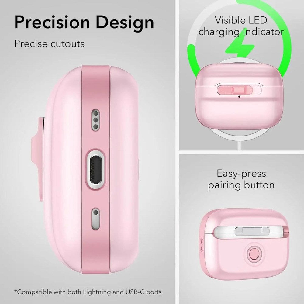 AirPods Pro (1. & 2. Gen.) ESR Pulse Cover m. Lås - MagSafe Kompatibel - Lyserød
