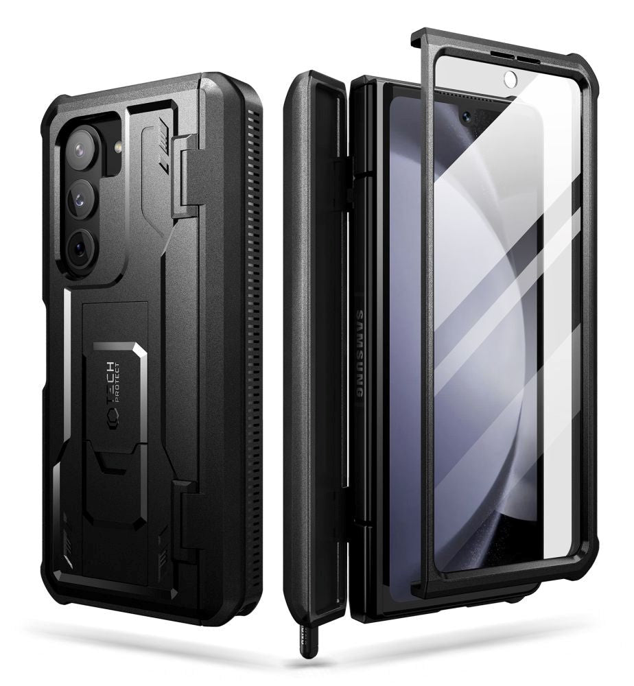 Samsung Galaxy Z Fold5 Tech-Protect Kevlar Pro Pen Håndværker Mobil Cover m. Skærmbeskyttelse & Kickstand - Sort