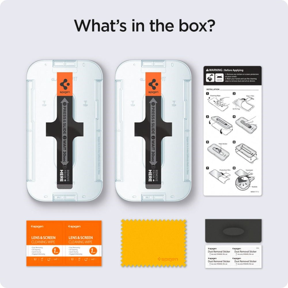 Spigen iPhone 16e / 14 / 13 / 13 Pro EZ Fit Glas.tR Skærmbeskyttelse 2. Stk - Case Friendly - Gennemsigtig