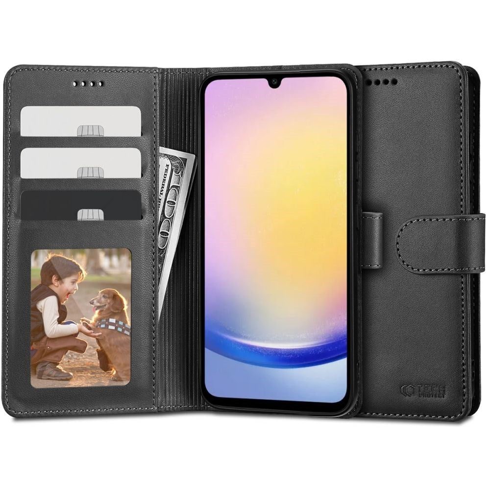 Tech-Protect Samsung Galaxy A25 (5G) Wallet Flip Cover m. Pung & Ståfunktion - Sort