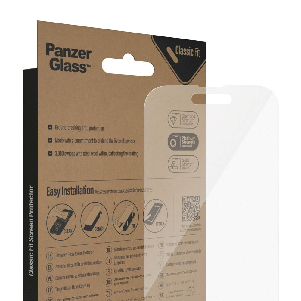 PanzerGlass iPhone 14 Pro AntiBacterial Classic Fit Skærmbeskyttelsesglas - Platinum Strength - Gennemsigtig