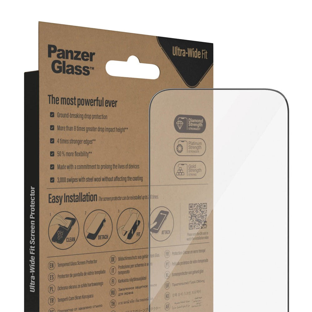 PanzerGlass iPhone 14 Pro AntiBacterial Ultra Wide Fit Skærmbeskyttelsesglas - Diamond Strength - Gennemsigtig