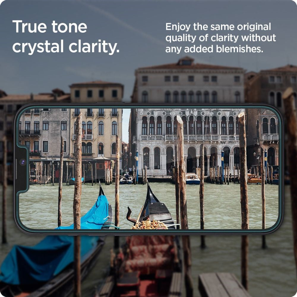 Spigen iPhone 16e / 14 / 13 / 13 Pro EZ Fit Glas.tR Skærmbeskyttelse 2. Stk - Case Friendly - Gennemsigtig