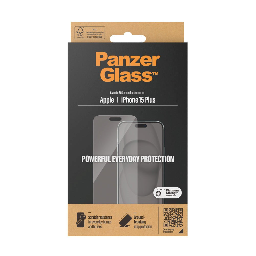 PanzerGlass iPhone 15 Plus / 16 Plus Classic Fit Beskyttelsesglas - Platinum Strength - Gennemsigtig