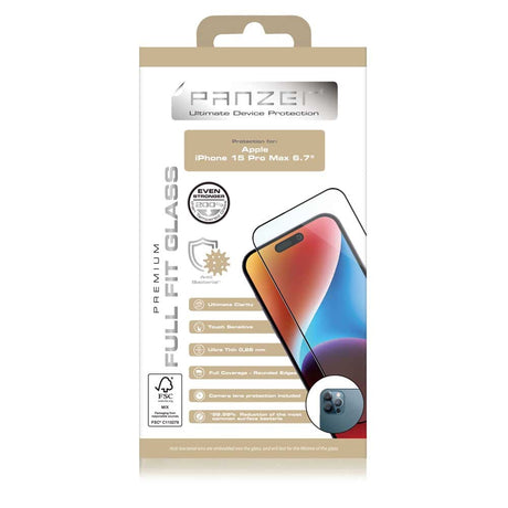 PANZER iPhone 15 Pro Max Premium Full-Fit Glass - Hærdet Glas - Sort Kant