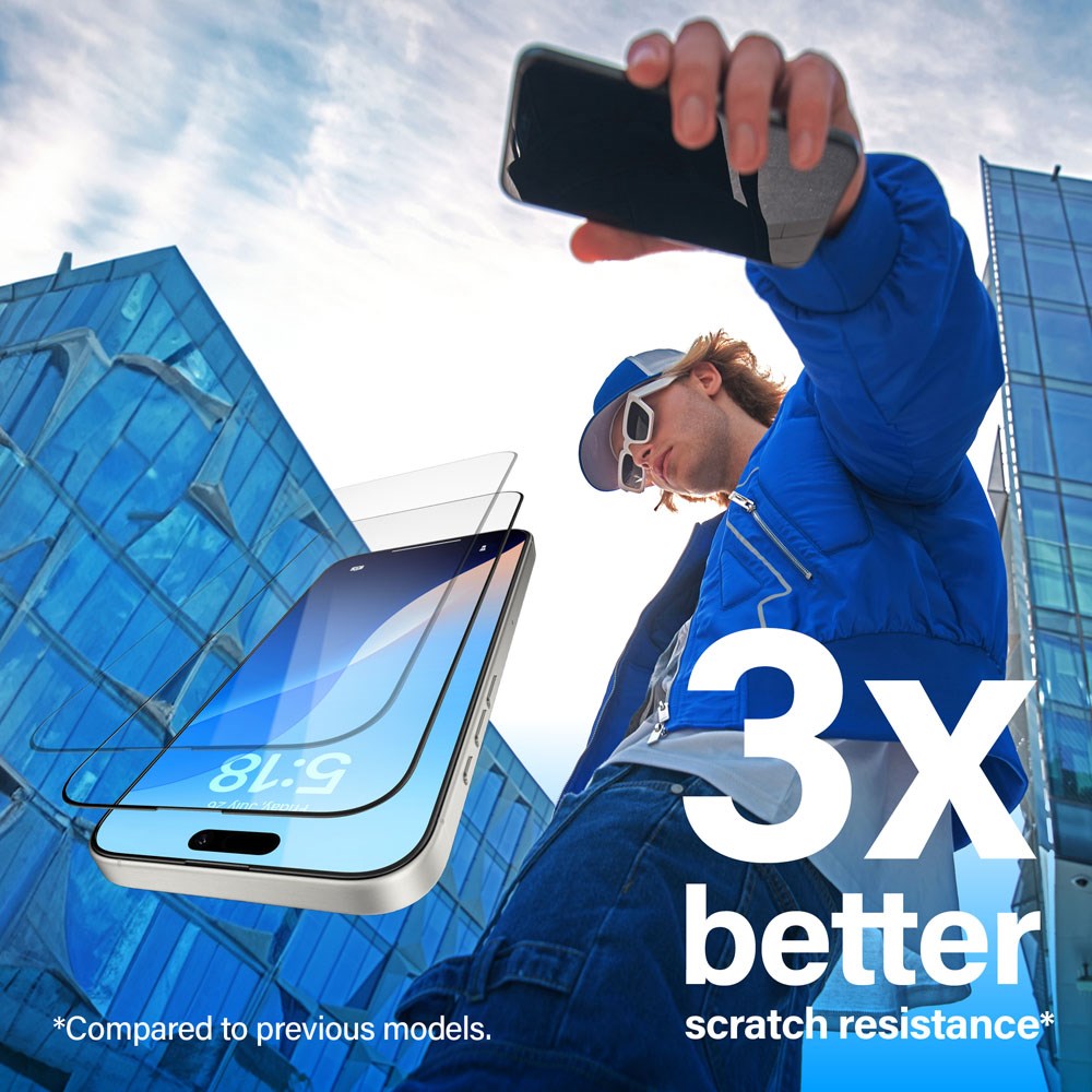 PanzerGlass iPhone 16 Pro Max Ultra Wide Fit Beskyttelsesglas m. EasyAligner - Aluminum Frame - Diamond Strength - Gennemsigtig / Sort Kant