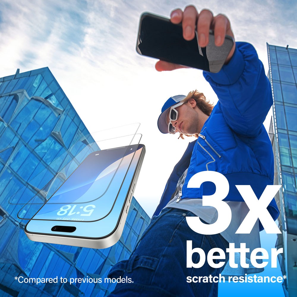 PanzerGlass iPhone 15 / 16 Ultra Wide Fit Beskyttelsesglas m. EasyAligner - Anti-Reflective - Diamond Strength - Gennemsigtig / Sort Kant