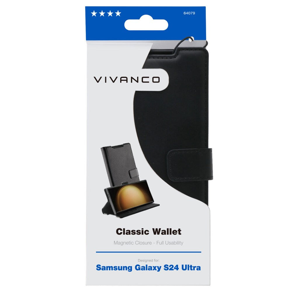 Samsung Galaxy S24 Ultra Vivanco Classic Wallet Mobil Cover m. Pung - Sort