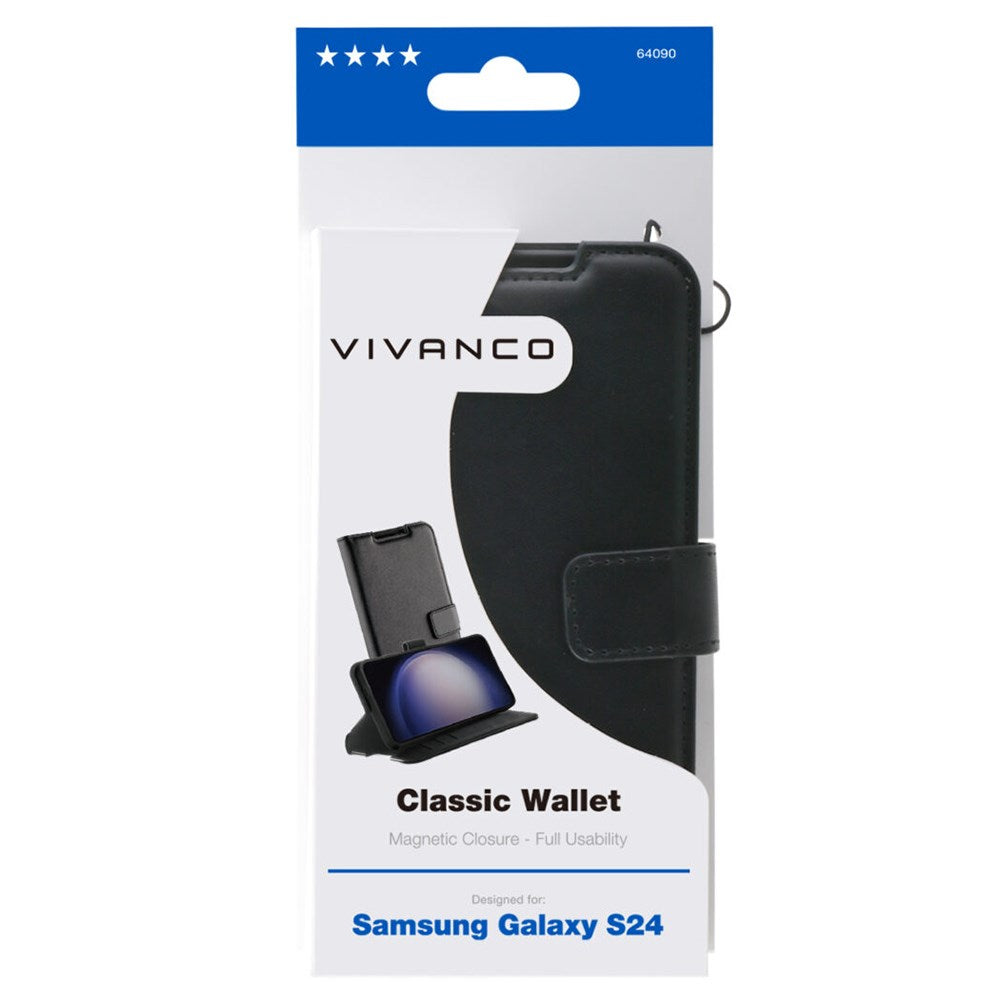 Samsung Galaxy S24 Vivanco Classic Wallet Mobil Cover m. Pung - Sort
