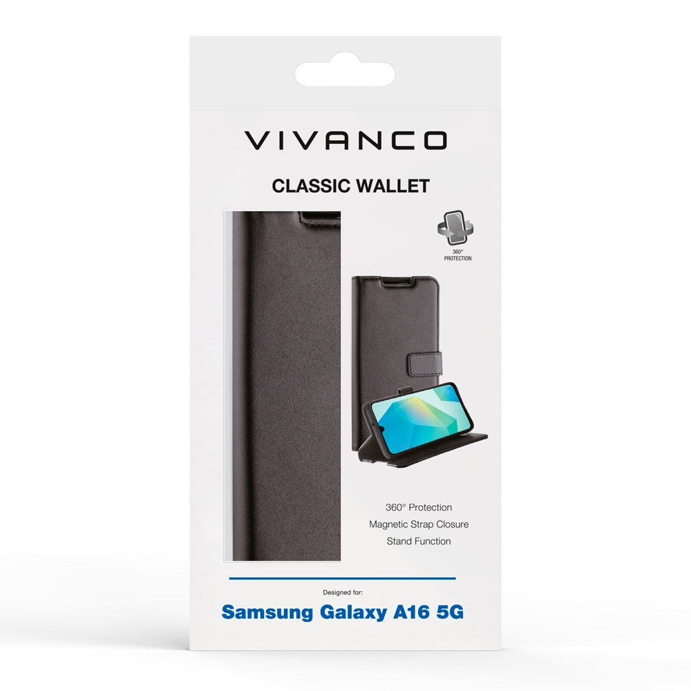 Samsung Galaxy A16 - Vivanco Classic Wallet Flip Cover - Pung - Sort